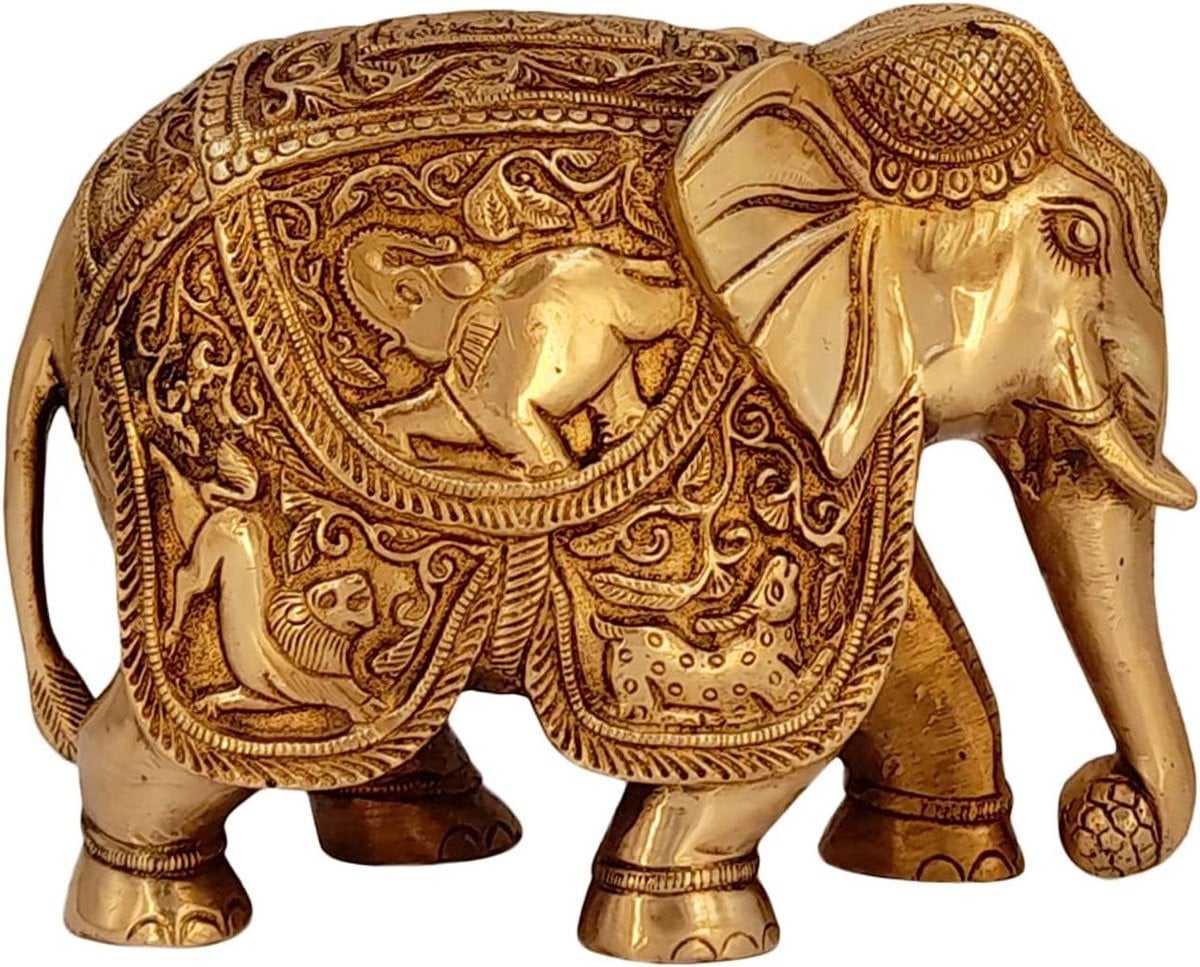 Gouden Olifant Beeld Feng Shui Woondecoratie Hoogte: 135 cm