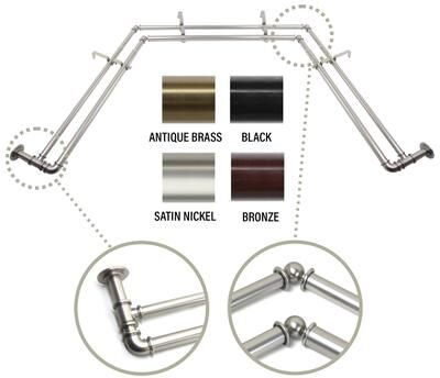 "InStyleDesign 1 inch Pipe Double Bay Window Curtain Rod 23""-41"", 41""-78"""