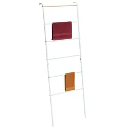 Relaxdays Handtuchleiter aus Metall mit 6 Sprossen Weiß,Hellbraun