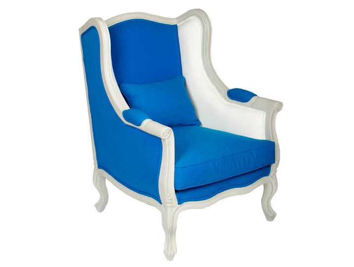 Fauteuil Bergère de style Louis XV en Tissu - Bleu & Blanc