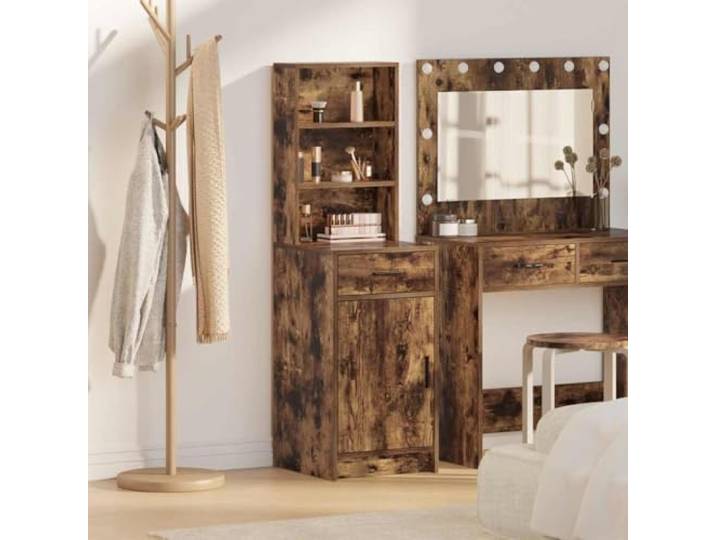 RJPLMFV Sideboard zur Aufbewahrung von Tellern, rauchfarbene Eiche, 40 x Flügeltüren, Stangengriffe, matte Oberfläche, Holz, Wohnzimmer oder Esszimmer