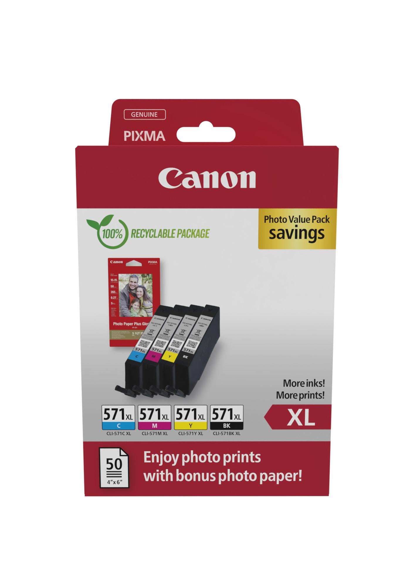 Canon CLI-571XL C/M/Y/BK Tinten-Multipack + Photo Value Pack 0332C006
