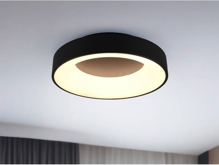 TRIO Trio Girona -LED-plafondi, 45 cm, musta, 3100 lm, 3000 K, switch dimmer
