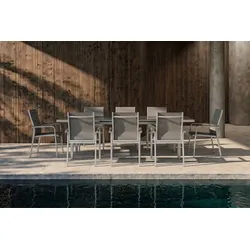 KETTLER BasicPlus Garten-Essgruppe, silber, Alu/Textilene, Tisch 180/240x100cm, 8 Stapelsessel