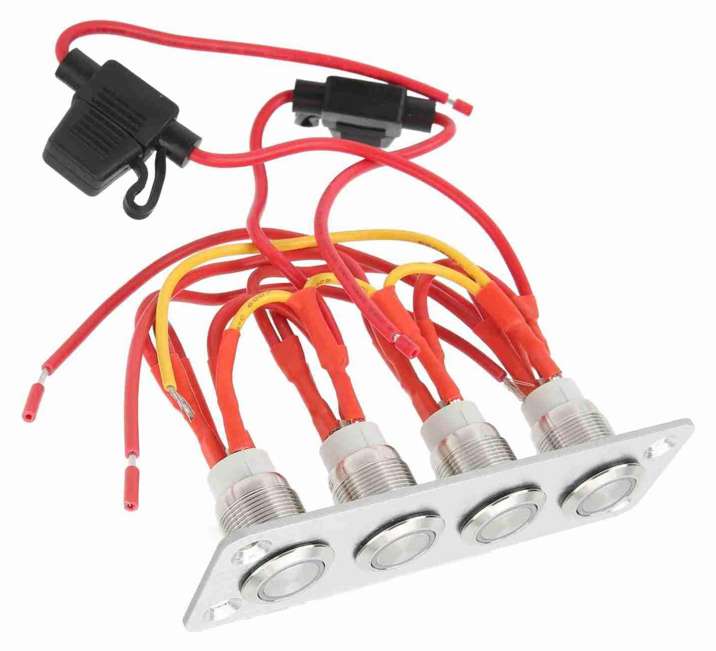 Dripio 4-voudig rocker-schakelaarpaneel met LED-verlichting en stickers, 12V, 16A