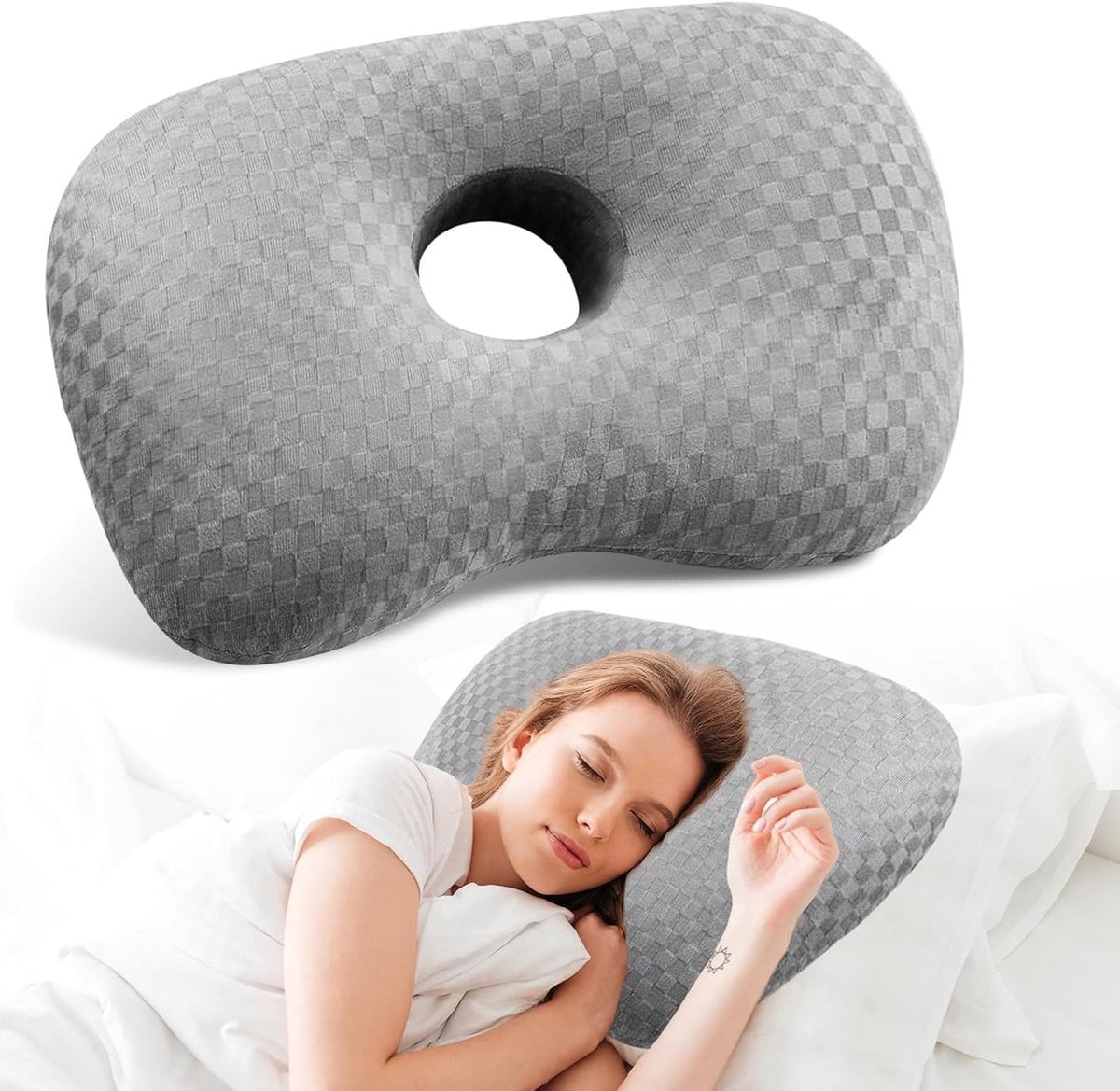 Ynkkvre Oorkussen Grijs - Ergonomisch Drukverlagend Piercingkussen met Gat voor Zijslapers en Oorpijn