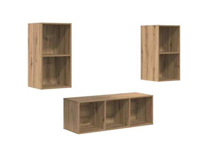 LMTYOENFG TV-Schrank Set Wandmontiert 3-Teilig Artisan-Eiche Platzsparendes Hängeboard Set für Wohnzimmer und Schlafzimmer mit viel Stauraum auf Regalbrettern für Mediengeräte.