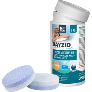 Höfer-Chemie Chlor BAYZID organisch, 6in1 Multitabs, für Pools, 80 % Chlorgehalt, 5 x 200 g, Dose 1 kg