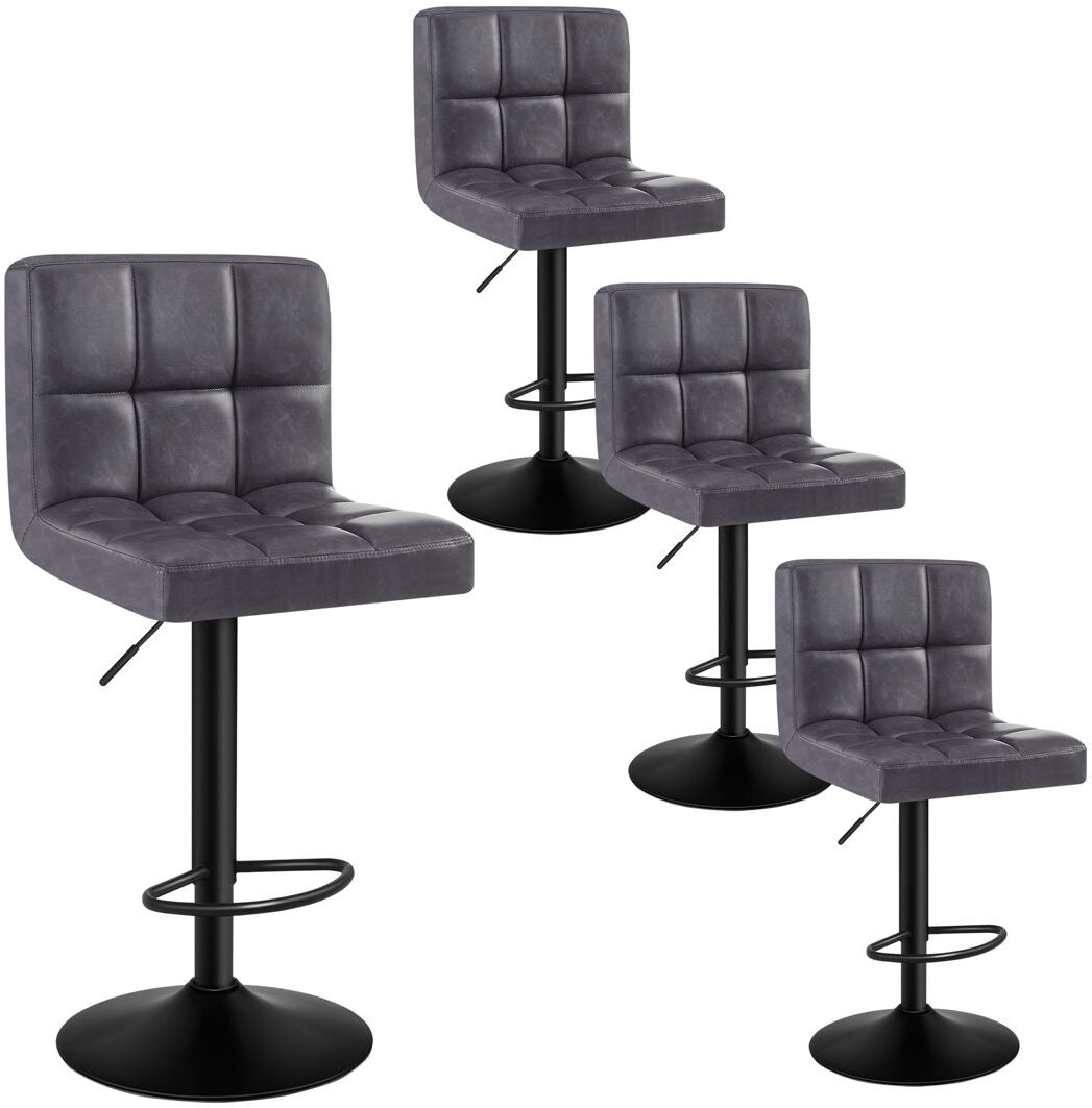 Ebern Designs Deristin Swivel Upholstered and Faux Leather Adjustable Height Bar Stool Anthracite 4