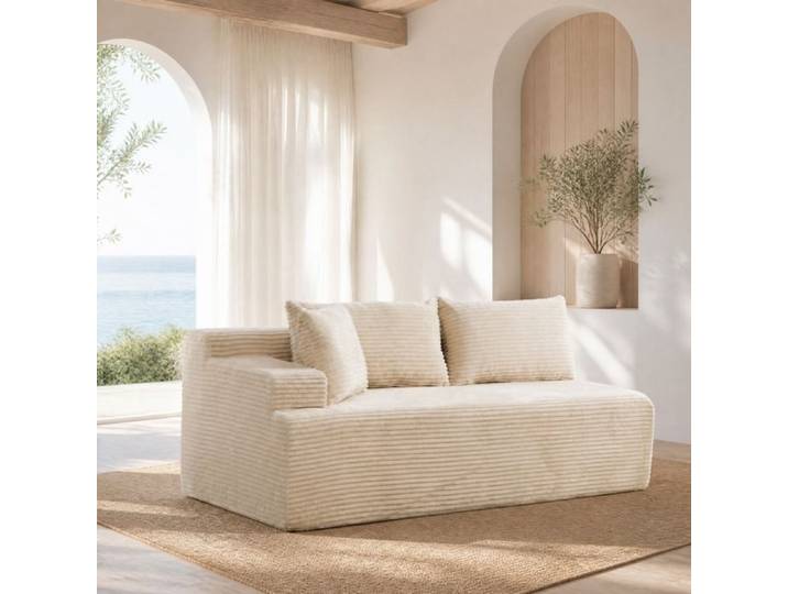 MEULVA Canapé modulable 2 places compressé en chenille beige livré monté avec coussin