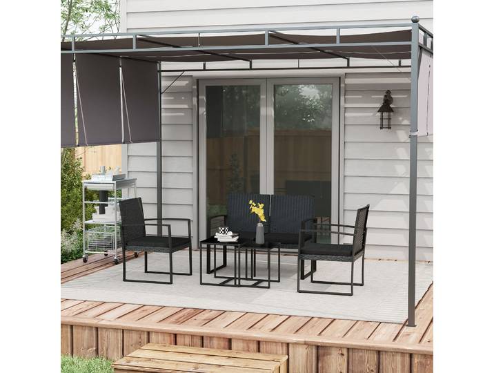 Outsunny Ensemble Jardin 2 Chaises, Canapé, 2 Tables, Verre Noir