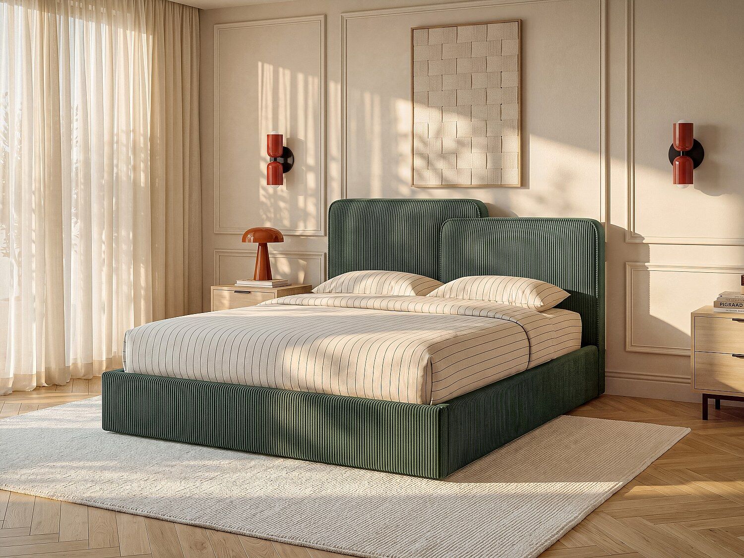 Unique Canapé abatible 160 x 200 cm - Pana - Verde pino - NAYOLA