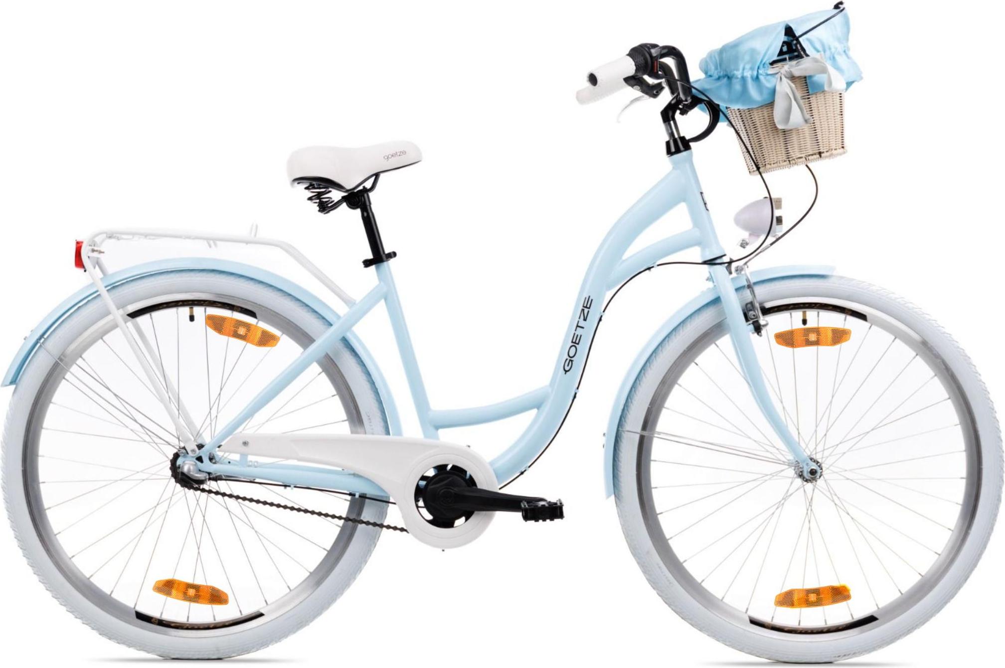 Goetze Style 28 Zoll City Bike, 18 Zoll Tiefeinsteigerrahmen, 3-Gang Shimano Nexus, V-Bremse & Rücktritt, LED-Beleuchtung, Komfortsattel, Rattankorb