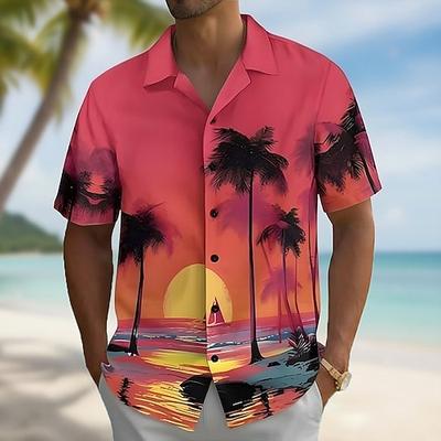 Herren Kokospalme Natur Landschaft Tropische Pflanzen Sommer Hawaiihemd Knopfhemd Alohahemd Kurzarm Hawaiianisch Urlaub Strandbekleidung Sommer Frühling Umlegekragen 3D-Druck Hemden mit Kragen Blau