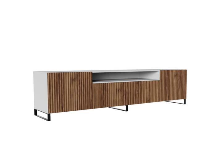 Sepro Meble Tv-Schrank Weiß Noeli Gerillte Front Katania, Braun, 200x53x41 cm, Wohnzimmer, TV Möbel, Lowboards, Lowboards stehend
