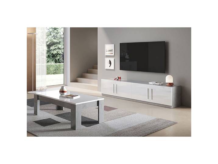 CLARK - Ensemble Salon Blanc et Marbre Meuble TV + Table Basse
