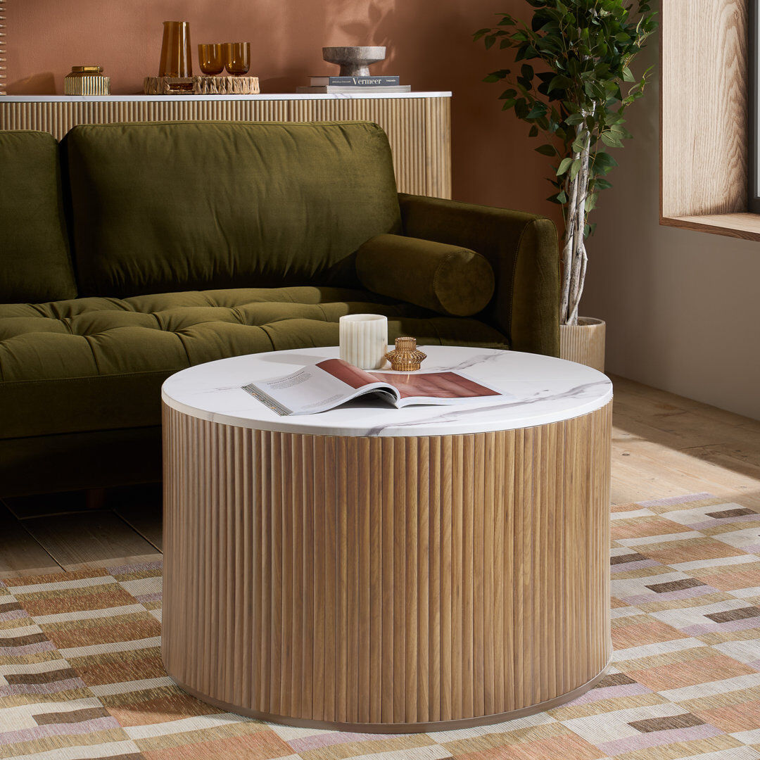 Birlea RUSSO Collection Fluted Coffee Table With Lift Up Storage Oak Wood 48cm H X 80cm W X 80cm D