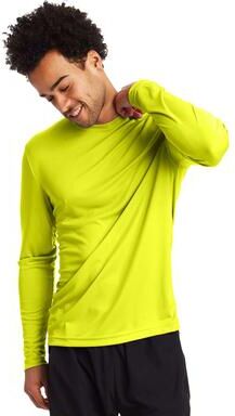 Hanes 482L Cool DRI Long Sleeve Performance T-Shirt in Safety Green size 2XL   Polyester