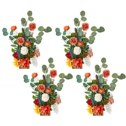 VEVOR Künstliche Blumenarrangements, 4 Stück, 450x250x250 mm Kunstblumendekorationen, orangefarbene Blumenmittelstücke für Hochzeiten, Zeremonien, Partys, Tisch-und Wohndekoration