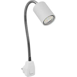 ledscom.de GU10 Steckdosenlampe WAIKA Schwanenhals, Schalter, weiß inkl. GU10 LED Lampe 227lm warmweiß
