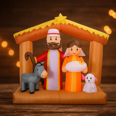 Youfap Market Giant Inflatable Nativity Scene Decor, LED Home Ornament, Model Christmas Holy Family Gift Xmas Yard Decorations us
