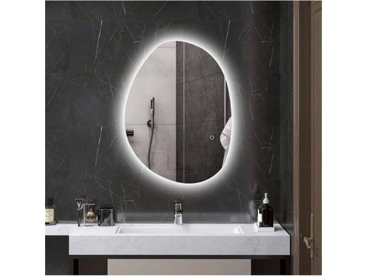 Miroir de salle de bain LED asymétrique 70x50 cm gris – anti-buée 3 couleurs