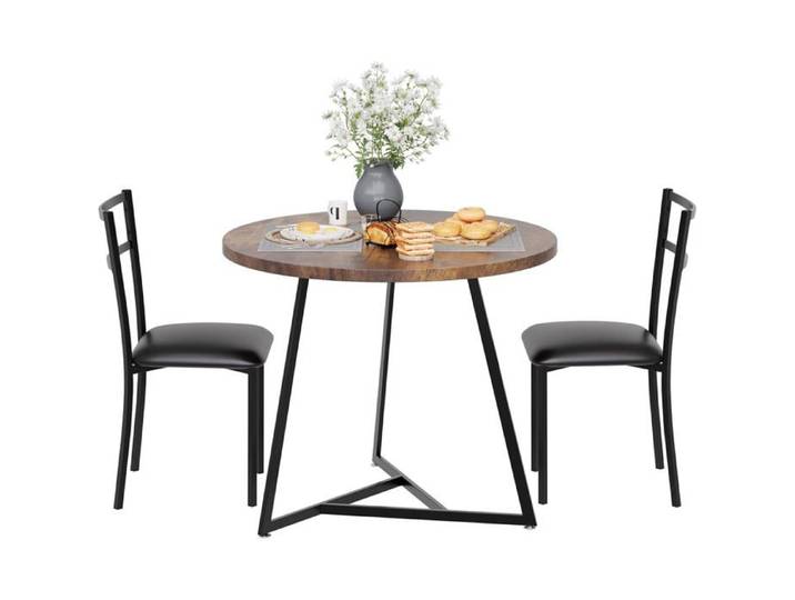 TABLE A MANGER AVEC CHAISES - rond table 80x80x76cm avec 2 chaises - pour manger cuisine - Marron