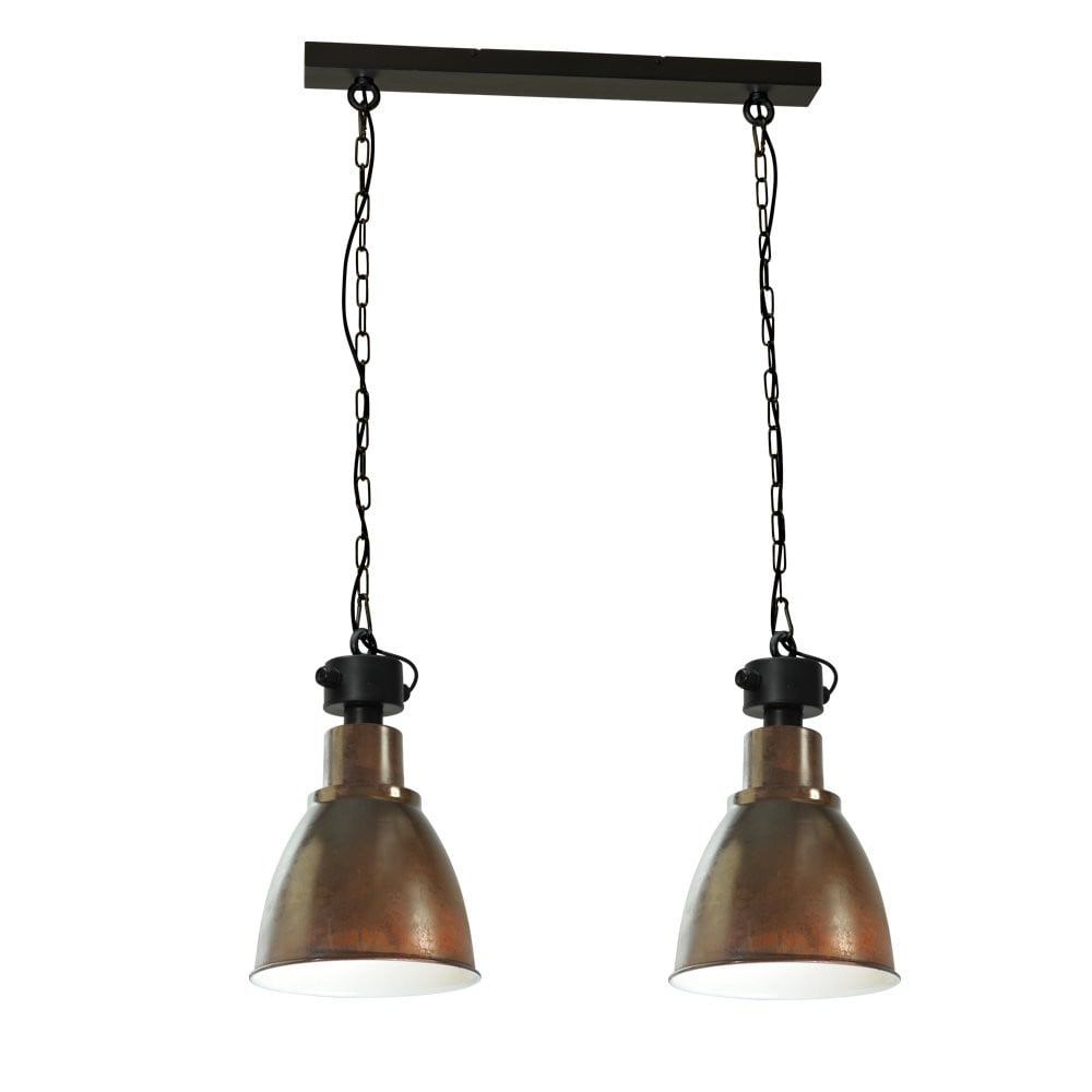Masterlight Industria Landelijke Eettafellamp - Bruin en Zwart - 2-lichts