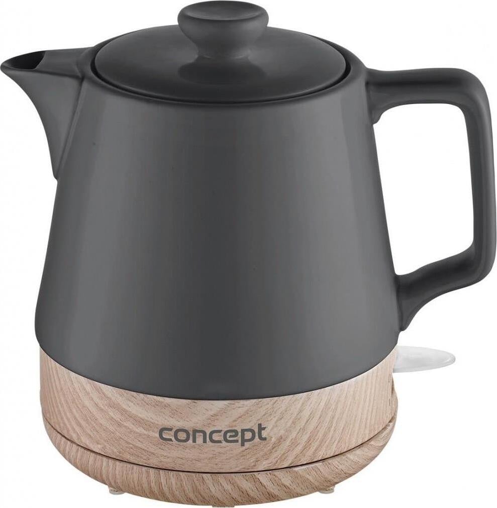Concept RK0062 Draadloze Keramische Waterkoker, 1 liter, 1200 watt, Antraciet Houtmotief