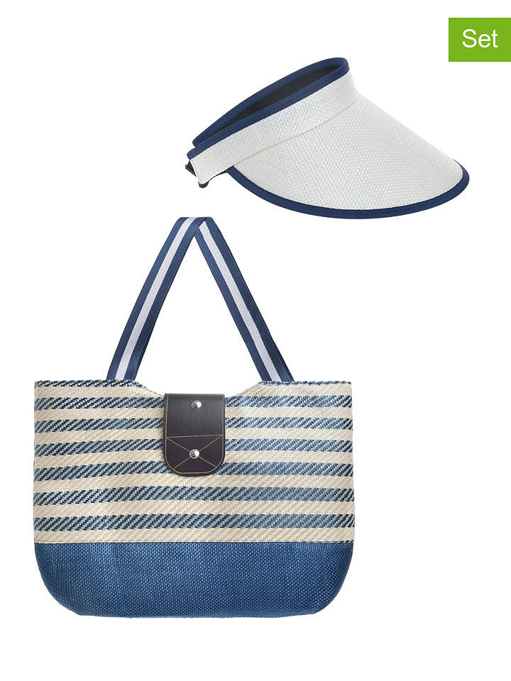 BLE 2tlg. Set: Kappe & Shopper in Blau/ Weiß - onesize