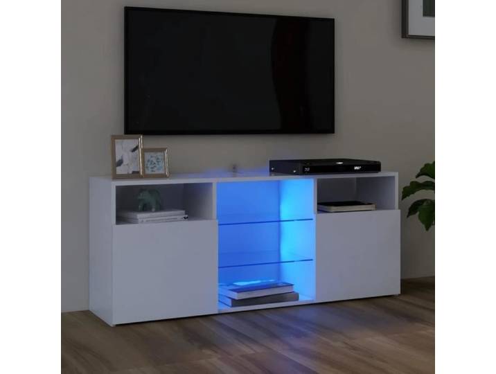 Meuble TV - SALUTUYA - TJ57124 - Blanc - 120x30x50 cm - Lumières LED RVB