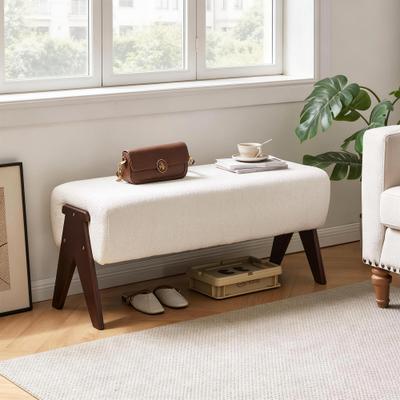 toswini 38.19-Inch Chenille Ottoman Bench with Solid Wood V-Shaped Legs