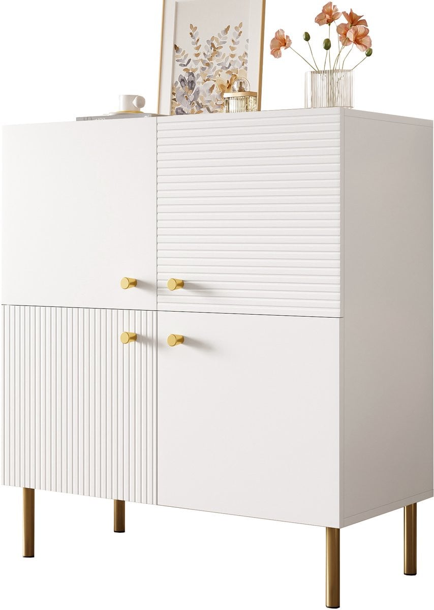 Zubaliya Modern Wit Sideboard met Verticale Deurstructuur en Zinklegering Grepen