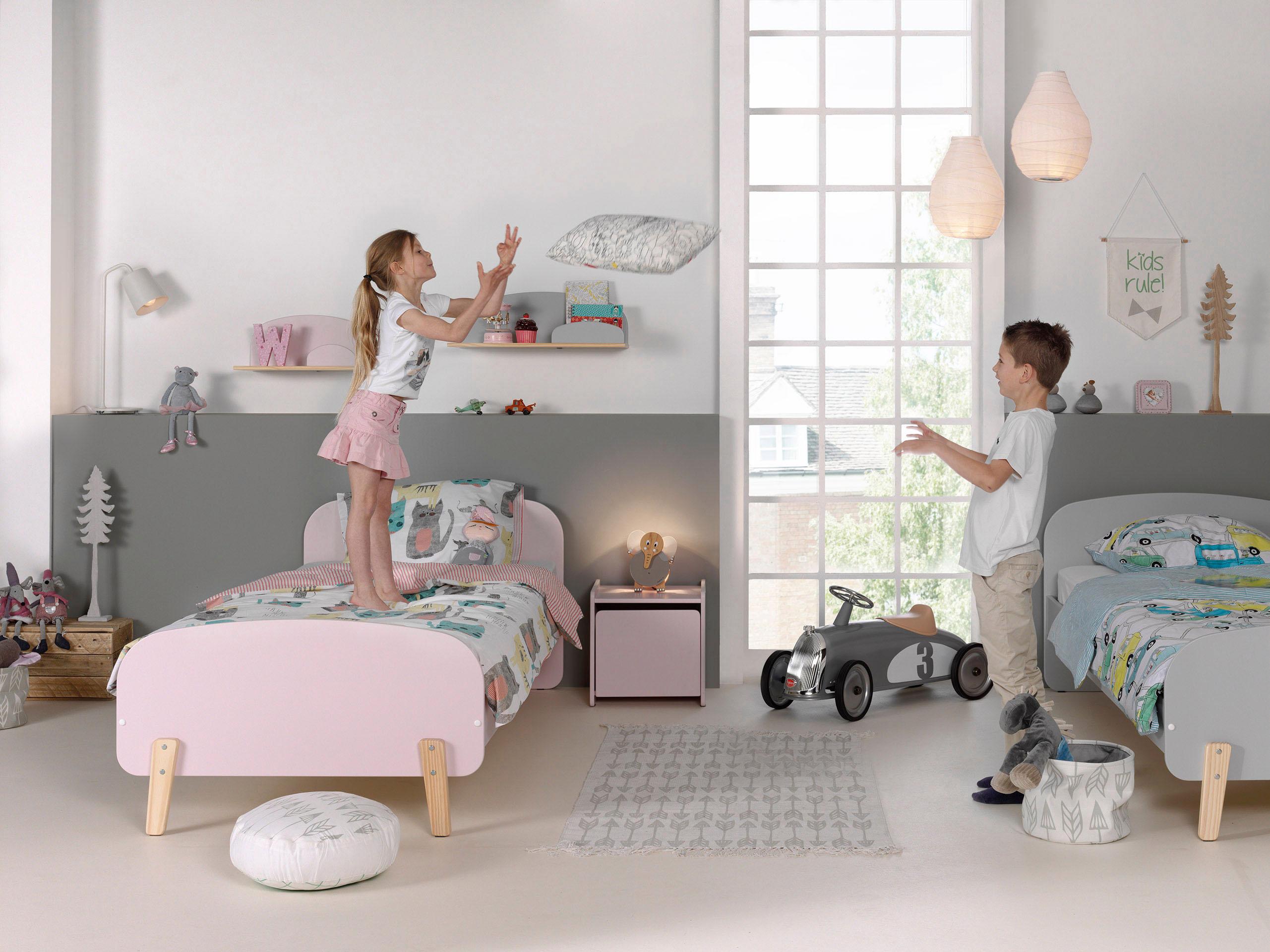 Kinderbett VIPACK "Kiddy, inkl. Rolllattenrost, Liegefläche 90/200 cm", rosa, B:94cm H:72cm L:205cm, Betten, Kinderbett, gradliniges Design in Retro-Optik, hochwertiges MDF lackiert rosa Liegefläche Länge B: 200cm x 90cm, Höhe Bett: 72cm Höhe Fussteil: 55