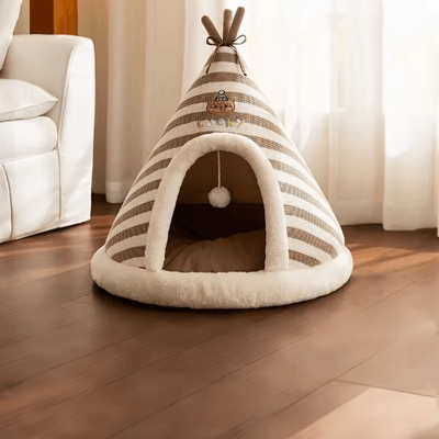 Inspire Picks Self Warming Plush Cat Tent Bed Cozy Winter House For Indoor Cats & Small Dogs brown 45x45x38cm