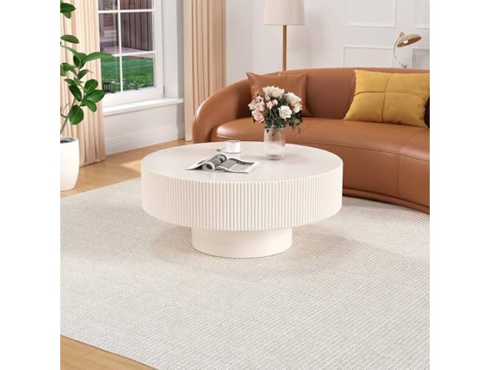 YYZIWYUN Runder Couchtisch in Trommelform Moderner, Einzigartiger Runder Couchtisch Mit Rillenmuster Runder Beistelltisch Im Landhausstil Mit Rillenmuster Für Wohnzimmer Und Empfangsraum