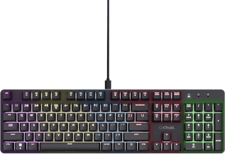 Teclado gaming - Trust Zora GXT 871, USB, Mecánico, Cable, Iluminación RGB, Negro