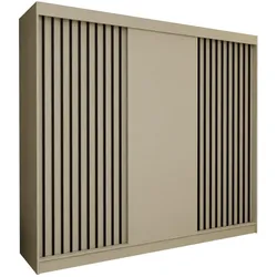 SCHWEBETÜRENSCHRANK Cabinio Beige Schwarz 240/216/61 cm – Modern, mit Lamellen