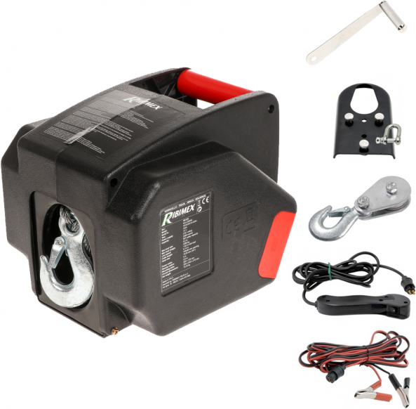 Ribimex PE12V - Verricello elettrico a batteria 12V - Con telecomando
