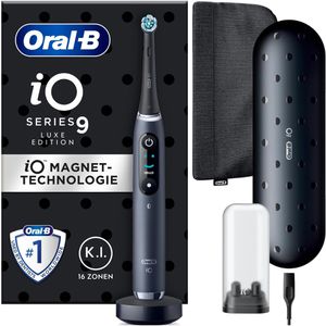 Oral-B Elektrische-Zahnbürste iO Series 9 Luxe, Black, 7 Putzmodi, Lade-Reiseetui & Beauty-Tasche