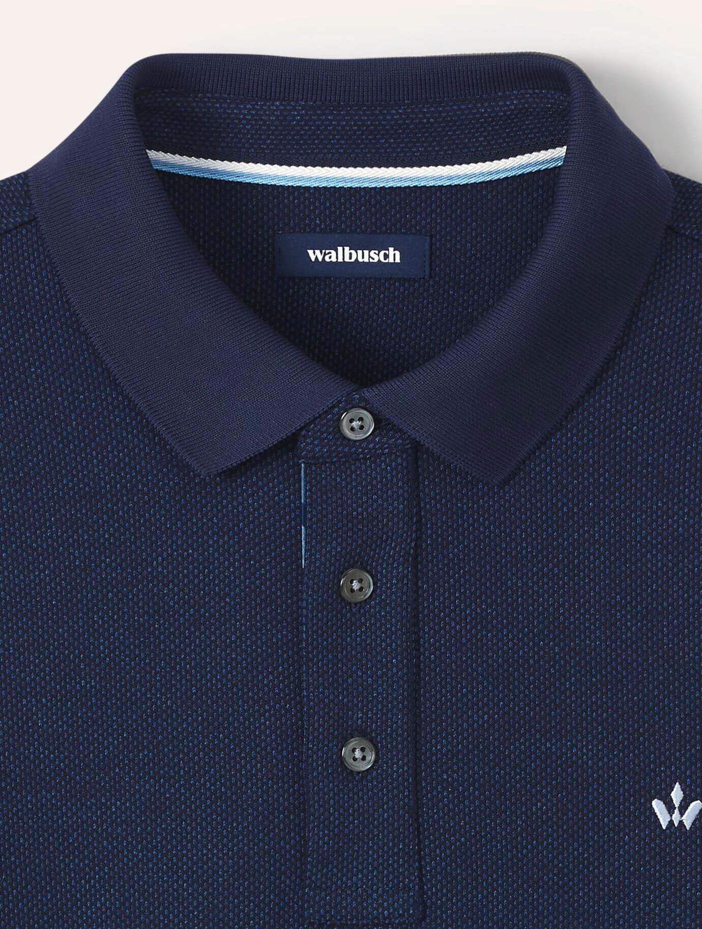 Walbusch Jacquard Langarmpolo, normale Größen, Farbe Blau, 54, feiner Jacquard-Jersey verstellbare Hemdenmanschetten Herren