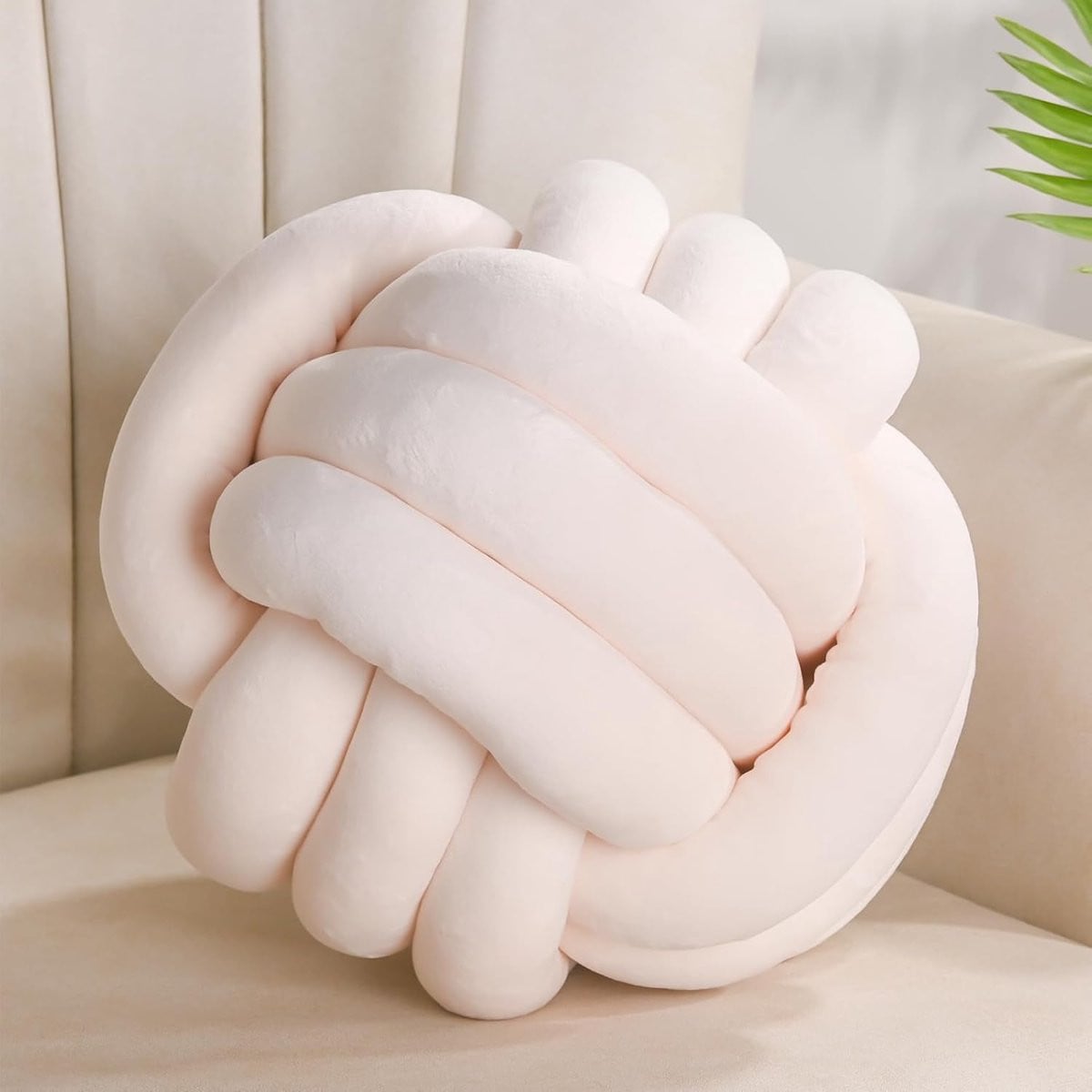 Decoratief Knoopkussen Rond 22 cm - Beige Wit Fluweel voor Slaapkamer en Kinderen