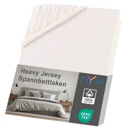 NYVI Spannbettlaken DreamScience Heavy Jersey  - Spannbetttuch, Formstabil, 160g/m2, Rundum-Gummizug, Bügelfrei 120x200 - 130x200 cm natur