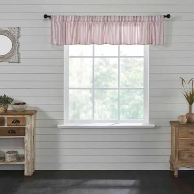 VHC Brands Timeless Ticking Red Ruffled Valance