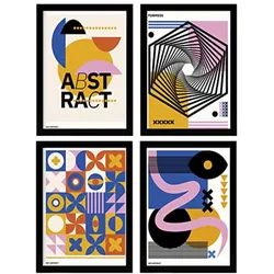 POSTER Set mit 4 Abstrakte Kubismus Formen A3 Schwarzer Rahmen