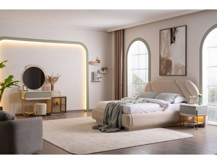 Xlmoebel Schlafzimmer-Set XLMOEBEL Schlafzimmermöbel-Set aus hellem Holz mit Schminktisch, (4-tlg), Made in Europa