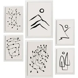 POSTER Set Mit 6 Linien Weicher In Liebhaber Abstrakt A3 & A4 Weißer Rahmen
