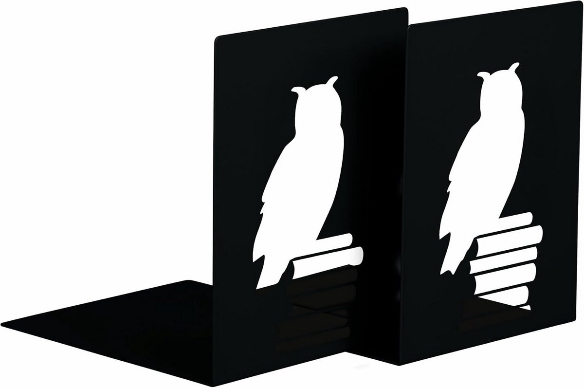 Set van 2 metalen boekensteunen met leesuilen, stijlvolle boekenstandaard voor je boekenrek