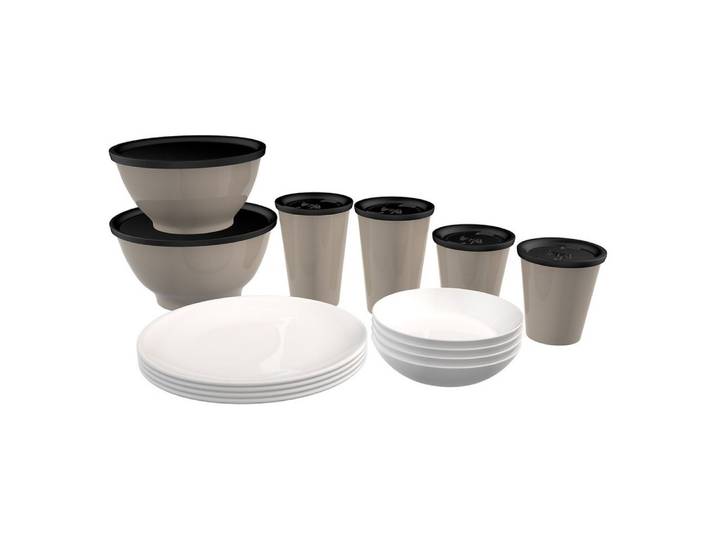 Ornamin Geschirr-Set Kleines Camping-Set, Camping-Geschirr-Set l bruchstabil l leicht l spülmaschinengeeignet