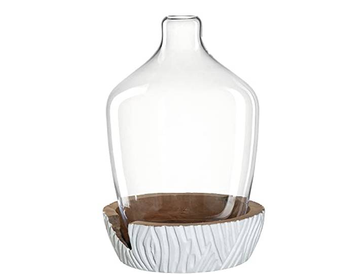 LEONARDO HOME 084399 Vase mit Holzsockel CASOLARE 43 cm weiß, Materialmix